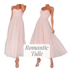 NWT Selfie Leslie Dancing With Me Sweetheart Tulle Midi Dress Pink S Formal Roma
